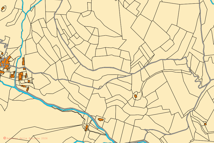 Cadastral map of the centre of Scheggino: parcels and buildings, Agenzia delle Entrate cartography