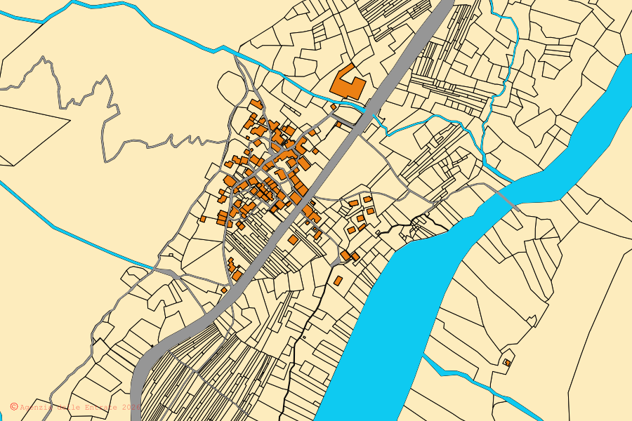Cadastral map of the centre of Scopa: parcels and buildings, Agenzia delle Entrate cartography