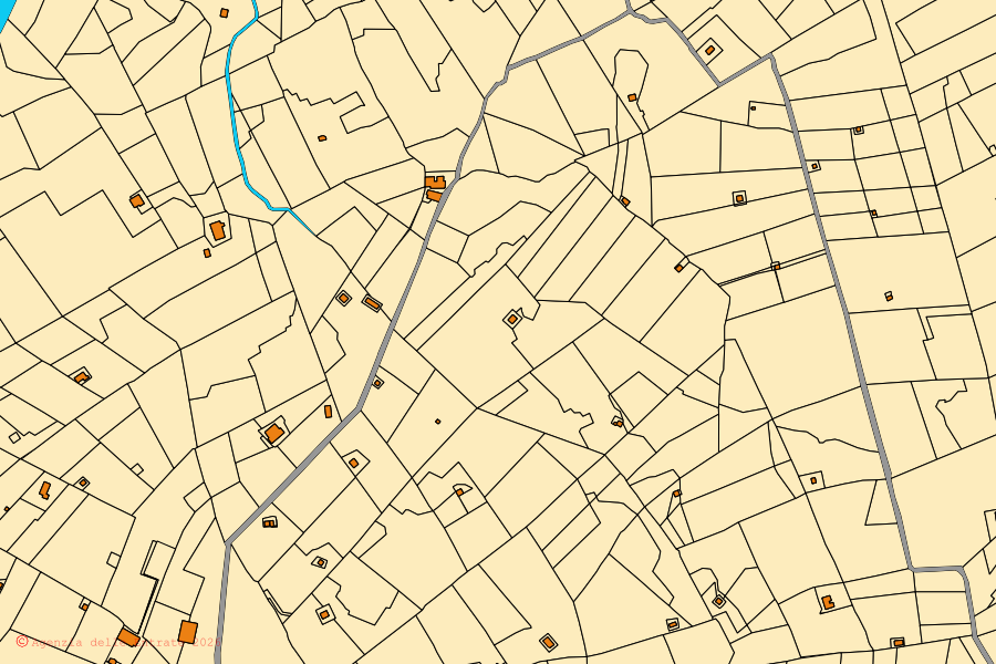 Cadastral map of the centre of Seggiano: parcels and buildings, Agenzia delle Entrate cartography