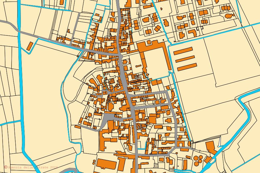 Cadastral map of the centre of Senna Lodigiana: parcels and buildings, Agenzia delle Entrate cartography