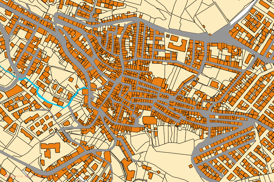 Cadastral map of the centre of Sennori: parcels and buildings, Agenzia delle Entrate cartography