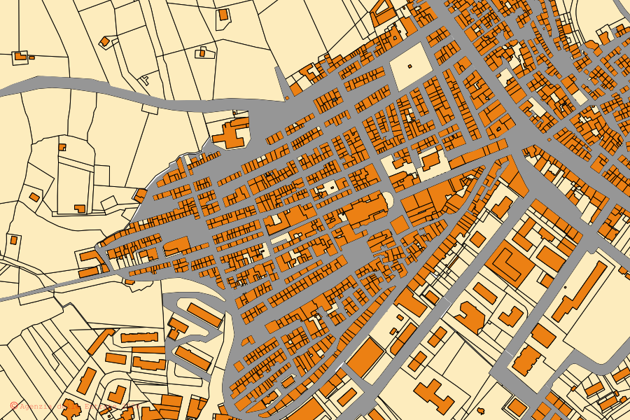 Cadastral map of the centre of Serradifalco: parcels and buildings, Agenzia delle Entrate cartography