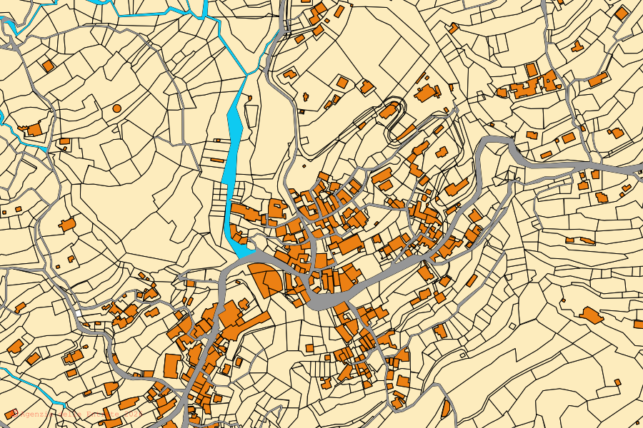 Cadastral map of the centre of Serrara Fontana: parcels and buildings, Agenzia delle Entrate cartography