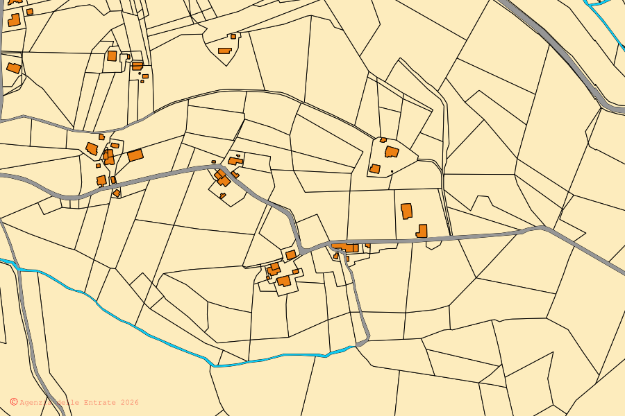 Cadastral map of the centre of Servigliano: parcels and buildings, Agenzia delle Entrate cartography