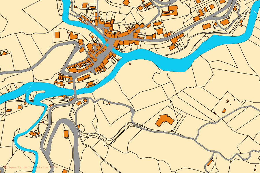 Cadastral map of the centre of Sestino: parcels and buildings, Agenzia delle Entrate cartography