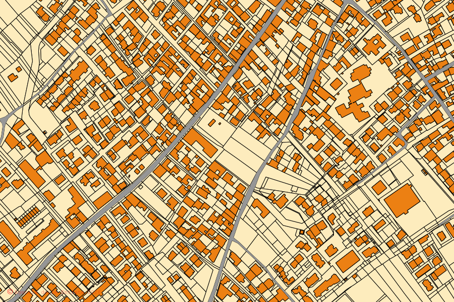 Cadastral map of the centre of Sestu: parcels and buildings, Agenzia delle Entrate cartography