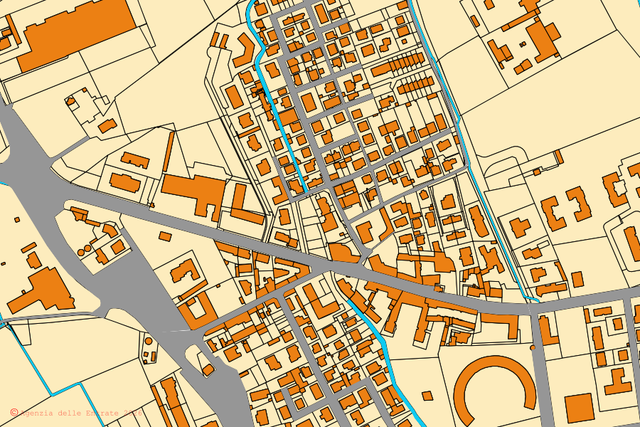 Cadastral map of the centre of Settimo Milanese: parcels and buildings, Agenzia delle Entrate cartography