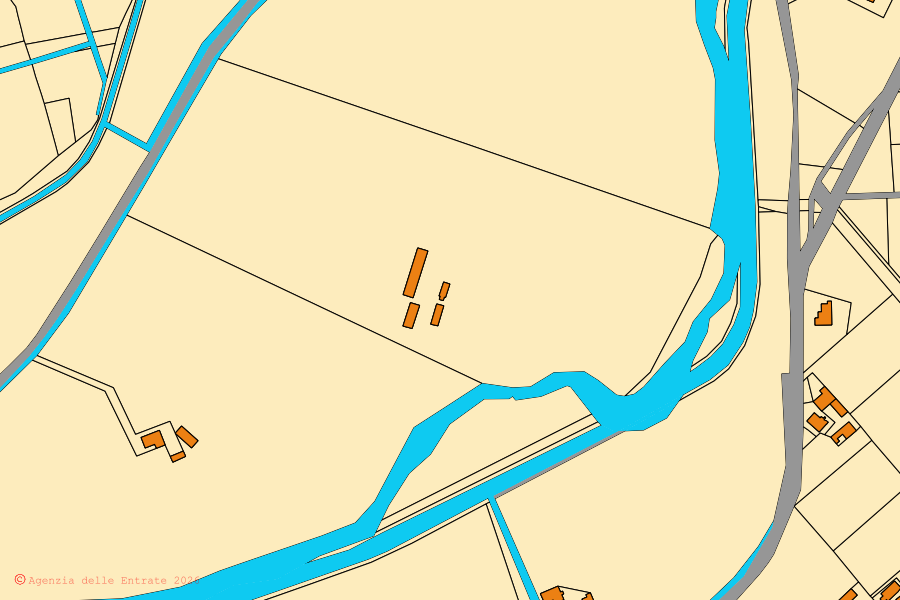 Cadastral map of the centre of Siamaggiore: parcels and buildings, Agenzia delle Entrate cartography