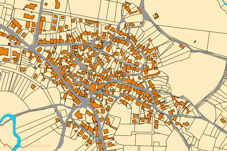 Cadastral map of the centre of Siamanna: parcels and buildings, Agenzia delle Entrate cartography