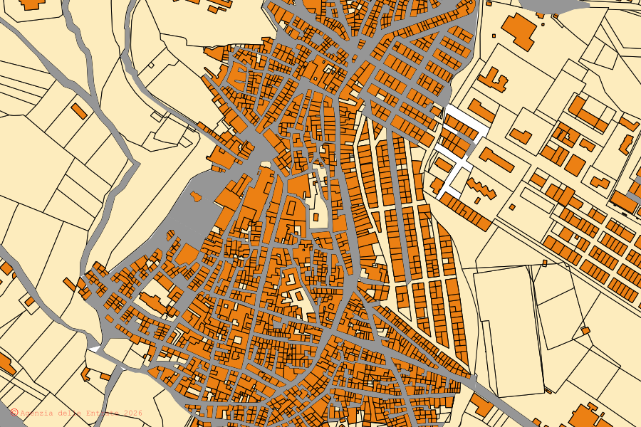 Cadastral map of the centre of Siculiana: parcels and buildings, Agenzia delle Entrate cartography
