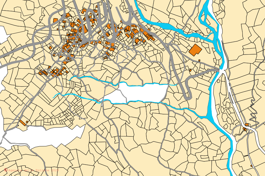 Cadastral map of the centre of Sillano Giuncugnano: parcels and buildings, Agenzia delle Entrate cartography