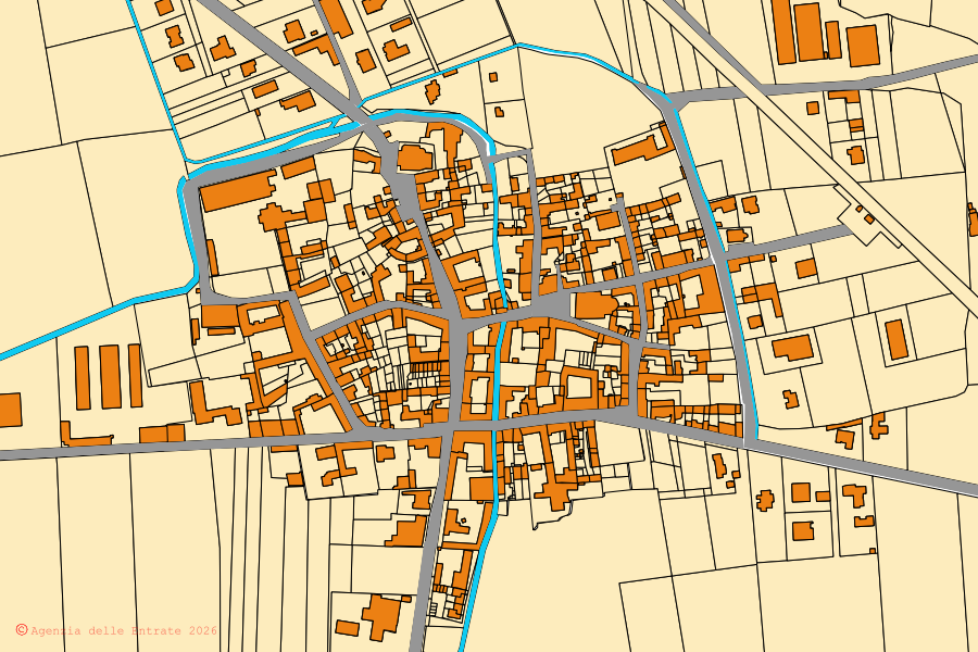 Cadastral map of the centre of Sillavengo: parcels and buildings, Agenzia delle Entrate cartography