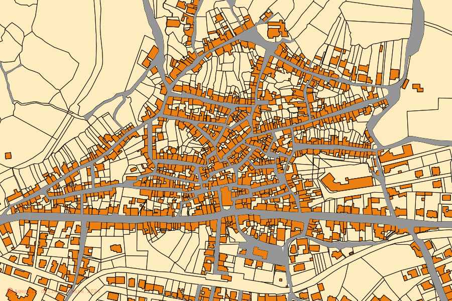 Cadastral map of the centre of Sindia: parcels and buildings, Agenzia delle Entrate cartography