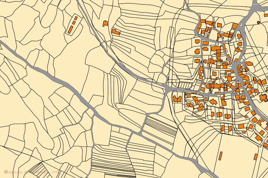 Cadastral map of the centre of Siris: parcels and buildings, Agenzia delle Entrate cartography