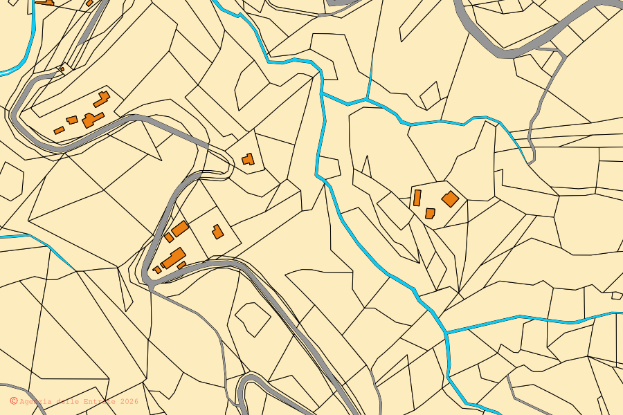 Cadastral map of the centre of Smerillo: parcels and buildings, Agenzia delle Entrate cartography