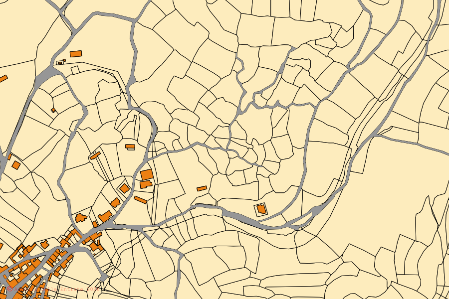 Cadastral map of the centre of Soddì: parcels and buildings, Agenzia delle Entrate cartography