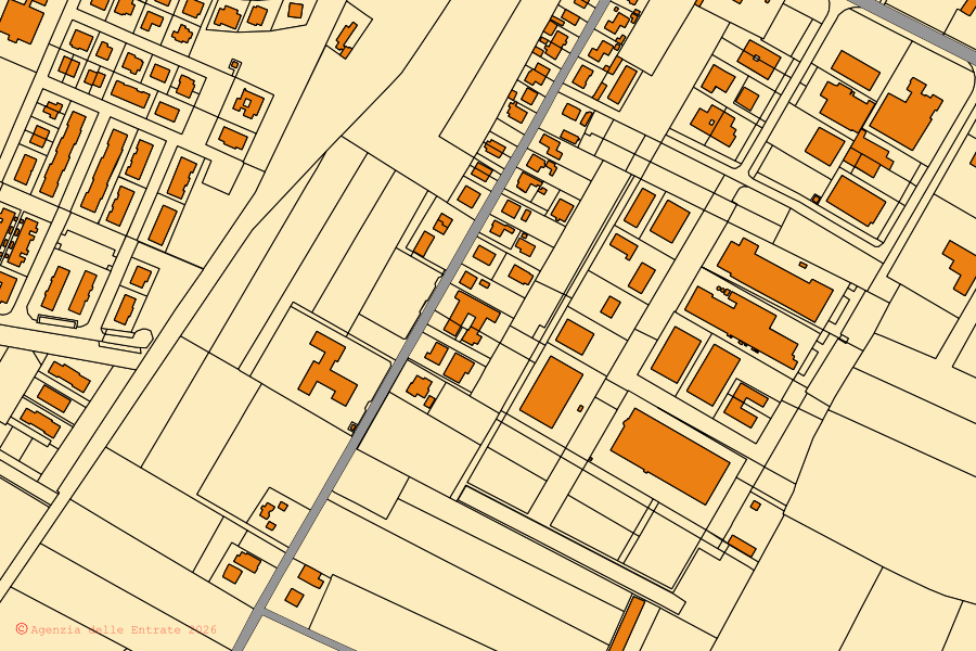 Cadastral map of the centre of Solarolo: parcels and buildings, Agenzia delle Entrate cartography