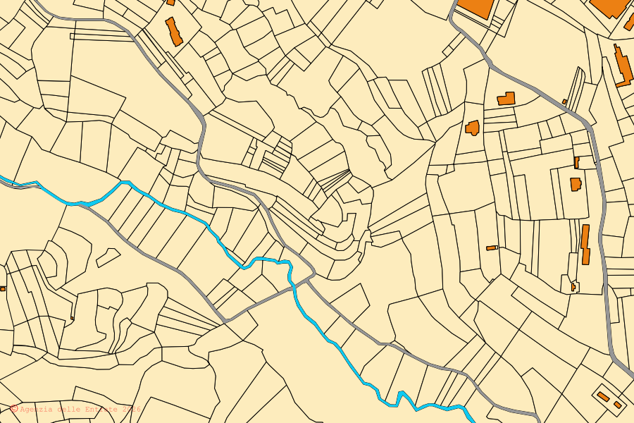 Cadastral map of the centre of Soriso: parcels and buildings, Agenzia delle Entrate cartography
