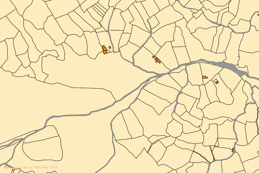 Cadastral map of the centre of Sorradile: parcels and buildings, Agenzia delle Entrate cartography