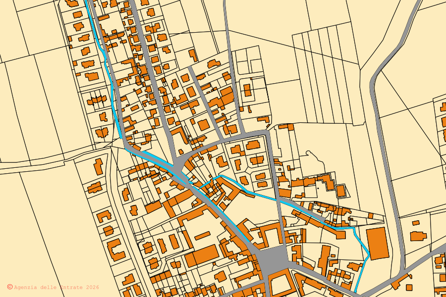 Cadastral map of the centre of Sozzago: parcels and buildings, Agenzia delle Entrate cartography