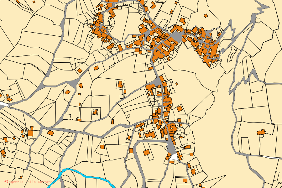 Cadastral map of the centre of Spigno Saturnia: parcels and buildings, Agenzia delle Entrate cartography