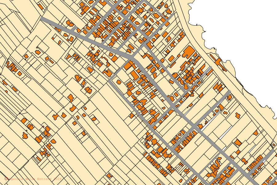 Cadastral map of the centre of Squinzano: parcels and buildings, Agenzia delle Entrate cartography