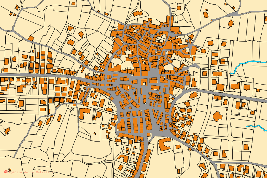 Cadastral map of the centre of Stalettì: parcels and buildings, Agenzia delle Entrate cartography