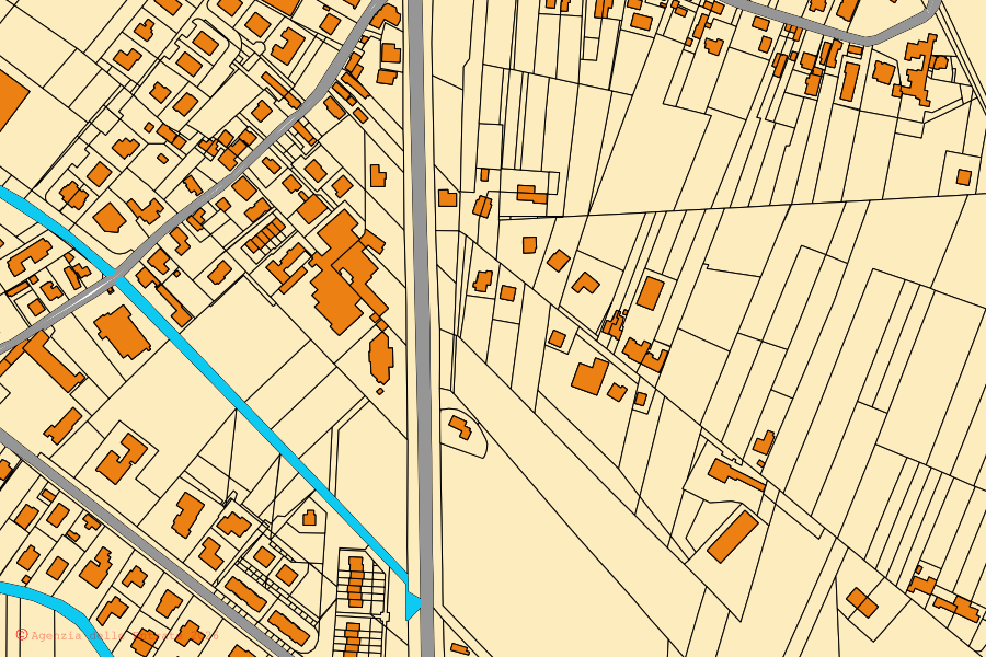 Cadastral map of the centre of Stanghella: parcels and buildings, Agenzia delle Entrate cartography