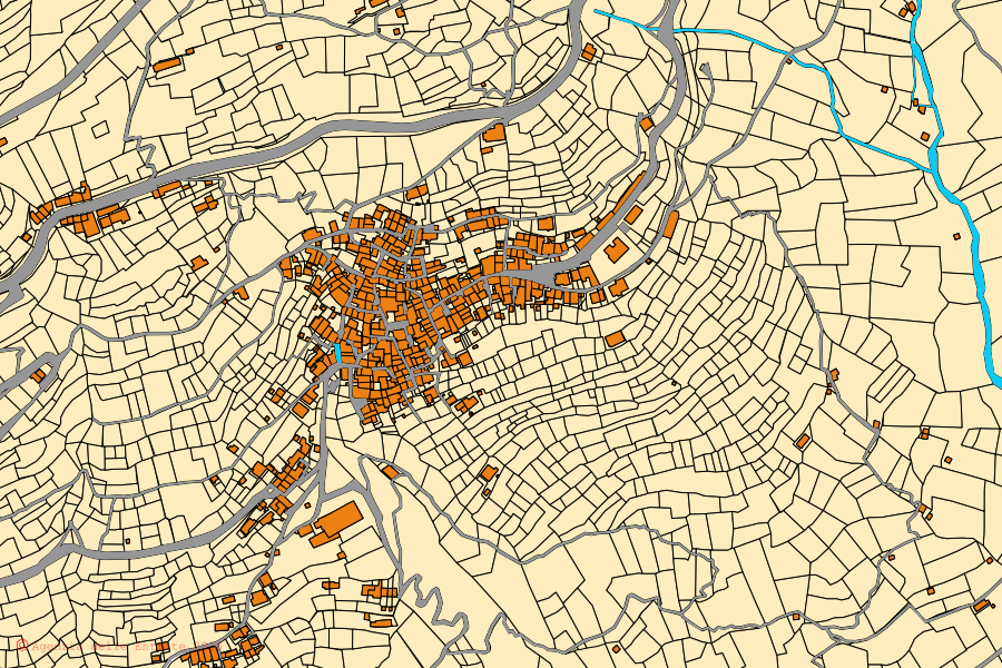 Cadastral map of the centre of Stazzema: parcels and buildings, Agenzia delle Entrate cartography
