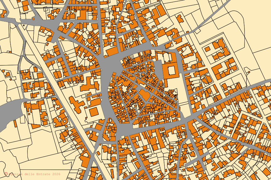 Cadastral map of the centre of Sternatia: parcels and buildings, Agenzia delle Entrate cartography