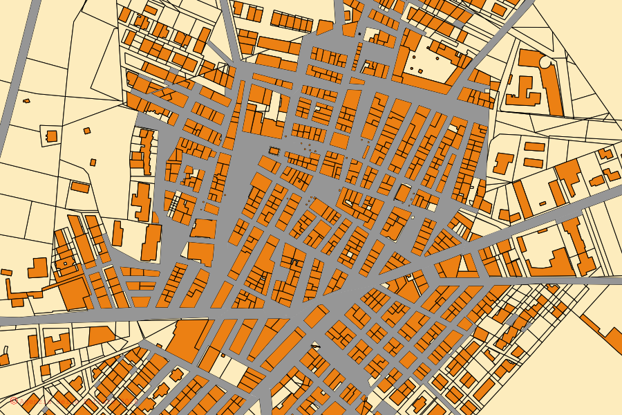 Cadastral map of the centre of Stornara: parcels and buildings, Agenzia delle Entrate cartography