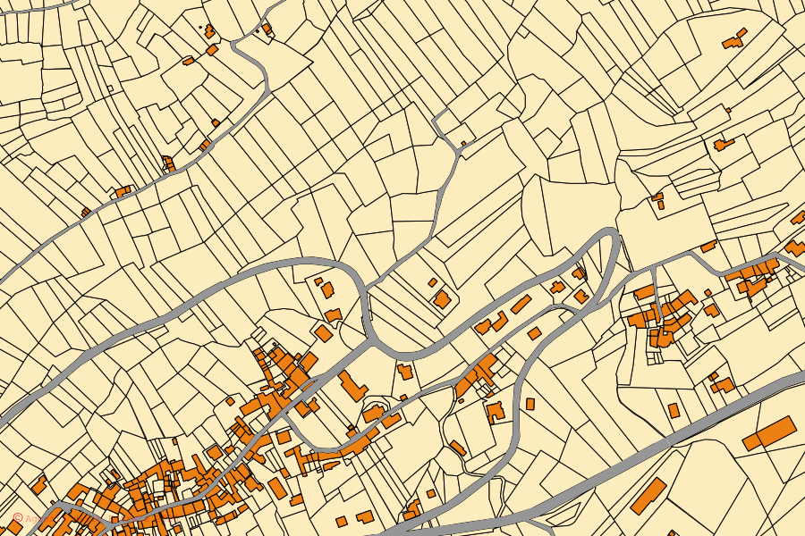 Cadastral map of the centre of Strambinello: parcels and buildings, Agenzia delle Entrate cartography