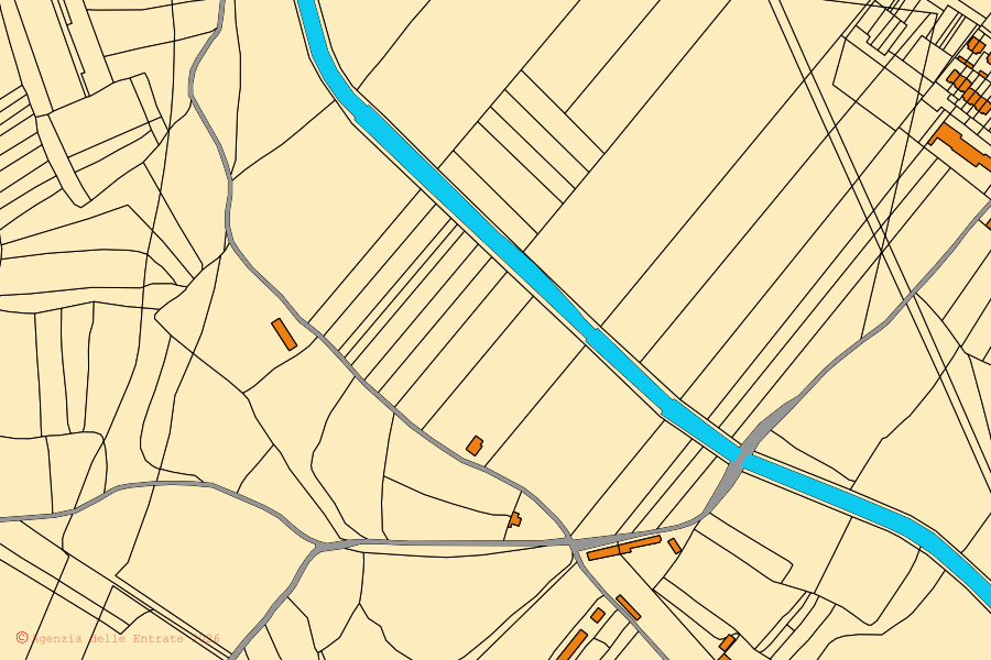 Cadastral map of the centre of Suelli: parcels and buildings, Agenzia delle Entrate cartography