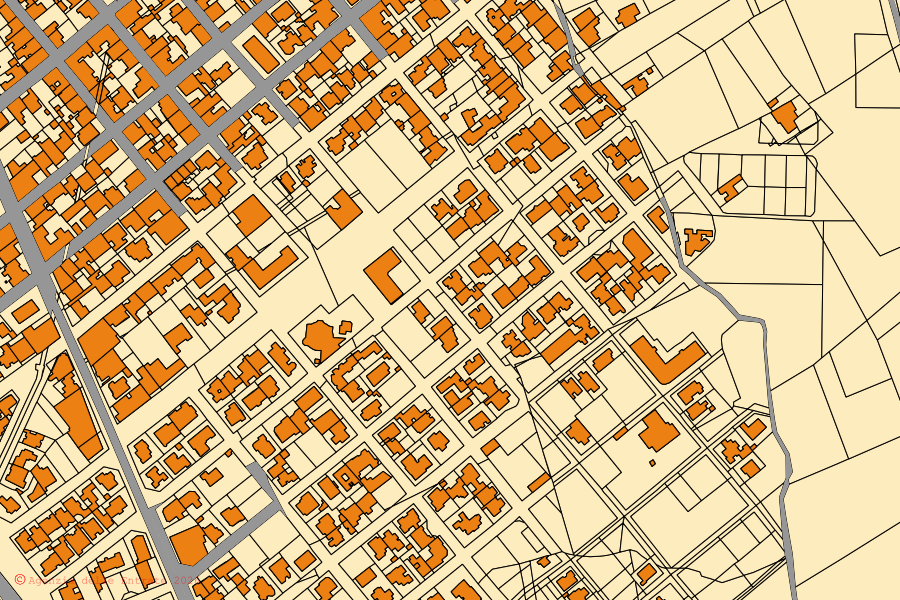 Cadastral map of the centre of Surbo: parcels and buildings, Agenzia delle Entrate cartography