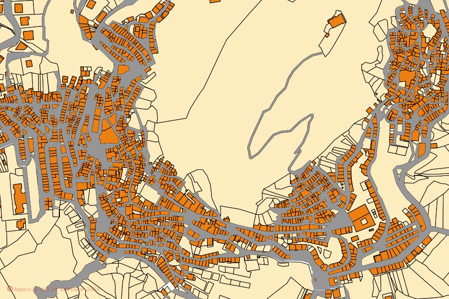 Cadastral map of the centre of Sutera: parcels and buildings, Agenzia delle Entrate cartography