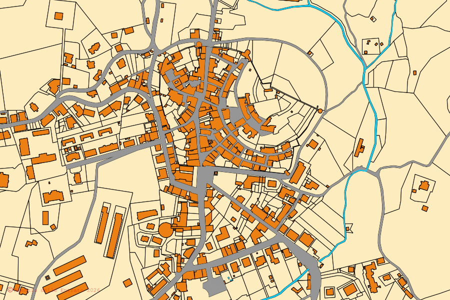 Cadastral map of the centre of Suvereto: parcels and buildings, Agenzia delle Entrate cartography