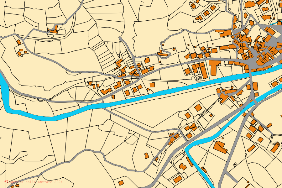 Cadastral map of the centre of Talla: parcels and buildings, Agenzia delle Entrate cartography