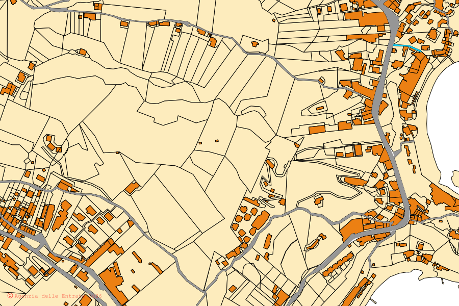 Cadastral map of the centre of Taormina: parcels and buildings, Agenzia delle Entrate cartography