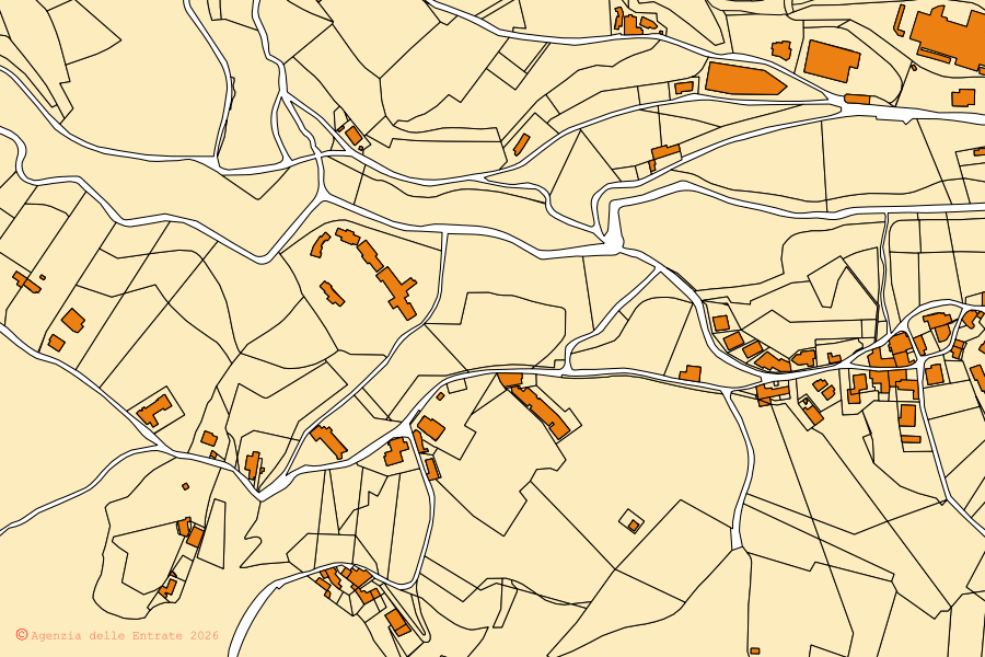 Cadastral map of the centre of Tavernola Bergamasca: parcels and buildings, Agenzia delle Entrate cartography