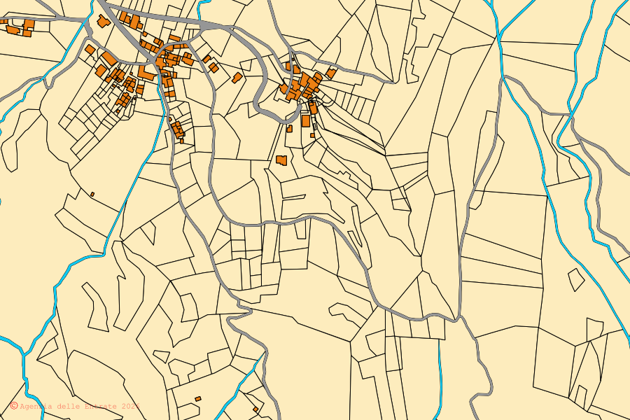 Cadastral map of the centre of Terenzo: parcels and buildings, Agenzia delle Entrate cartography