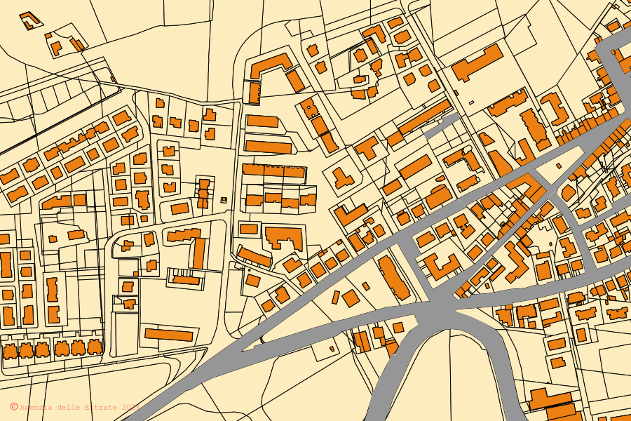 Cadastral map of the centre of Terranuova Bracciolini: parcels and buildings, Agenzia delle Entrate cartography
