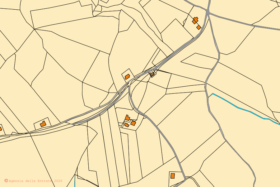Cadastral map of the centre of Terre Roveresche: parcels and buildings, Agenzia delle Entrate cartography