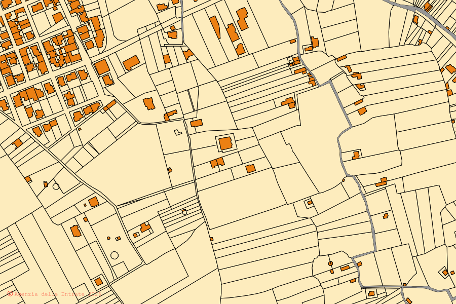 Cadastral map of the centre of Tiggiano: parcels and buildings, Agenzia delle Entrate cartography