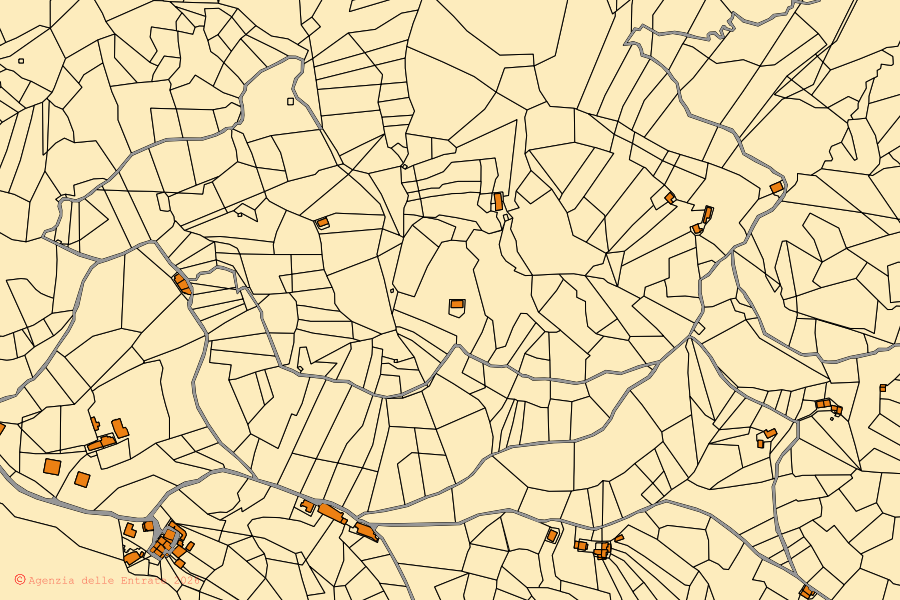 Cadastral map of the centre of Tiriolo: parcels and buildings, Agenzia delle Entrate cartography