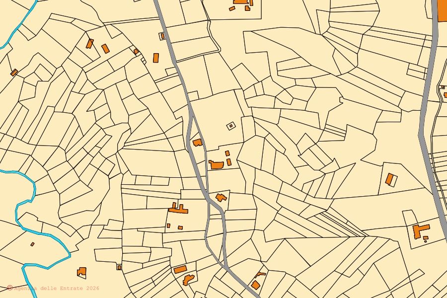 Cadastral map of the centre of Tollegno: parcels and buildings, Agenzia delle Entrate cartography