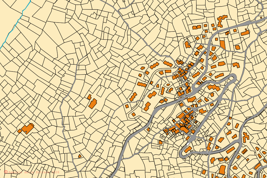 Cadastral map of the centre of Torgnon: parcels and buildings, Agenzia delle Entrate cartography