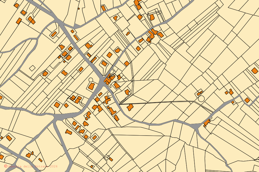 Cadastral map of the centre of Torre Le Nocelle: parcels and buildings, Agenzia delle Entrate cartography