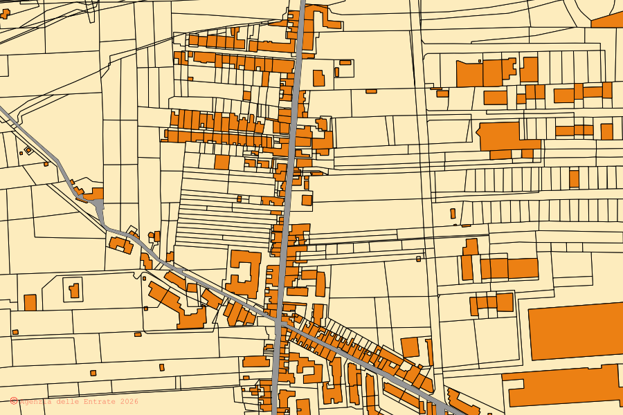 Cadastral map of the centre of Torregrotta: parcels and buildings, Agenzia delle Entrate cartography