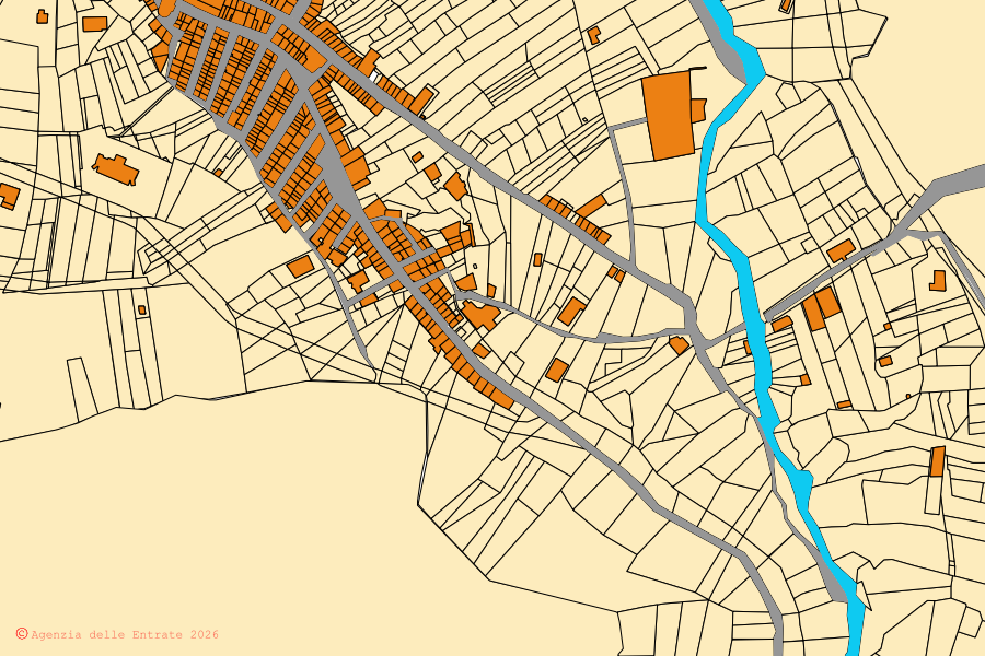 Cadastral map of the centre of Torretta: parcels and buildings, Agenzia delle Entrate cartography