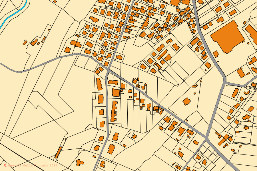Cadastral map of the centre of Torrita di Siena: parcels and buildings, Agenzia delle Entrate cartography